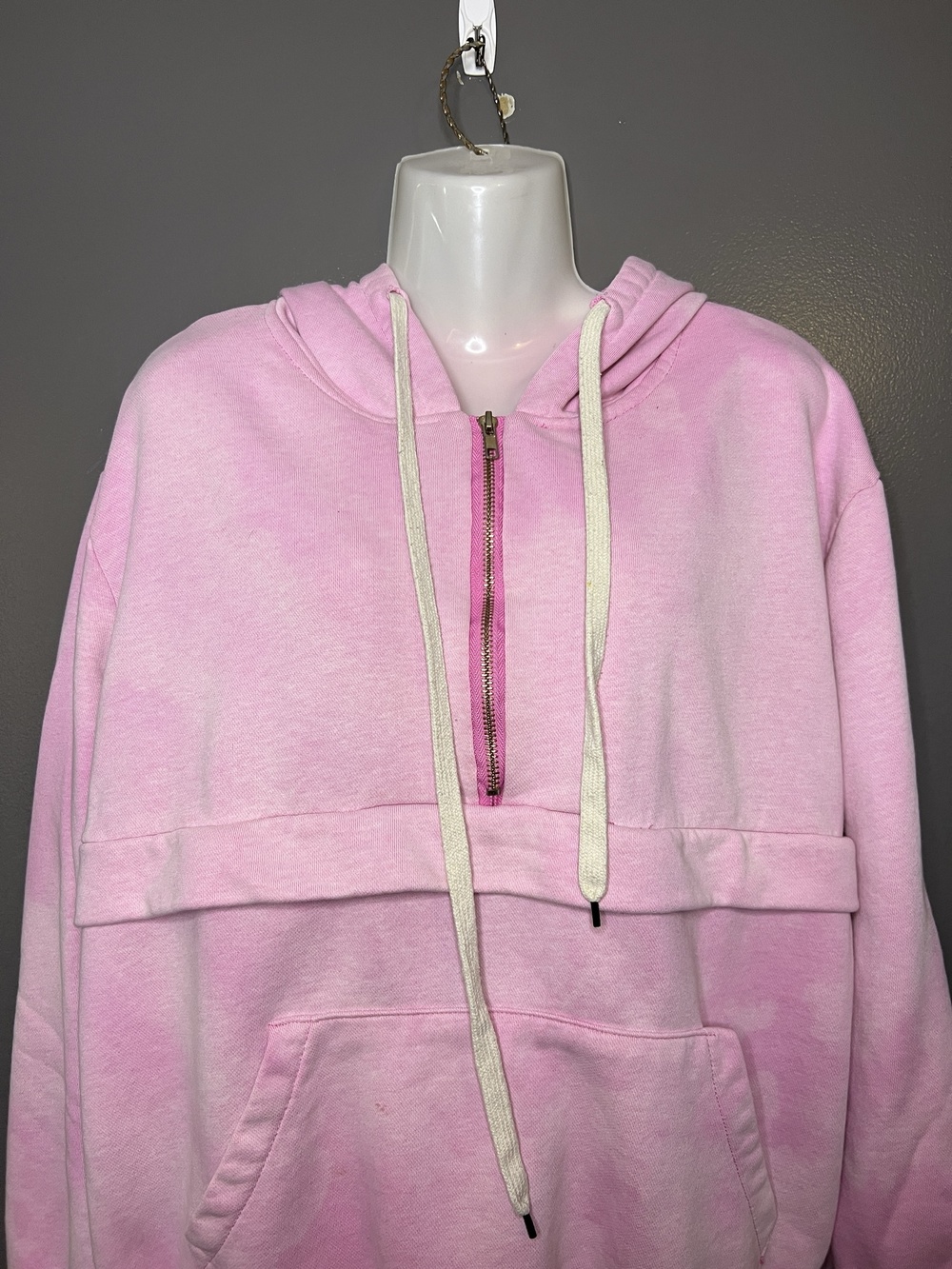 POL Tie Dye Hoodie Womens Medium Pink 1/4 Zip Kangaroo Pocket Knit Sweatshirt